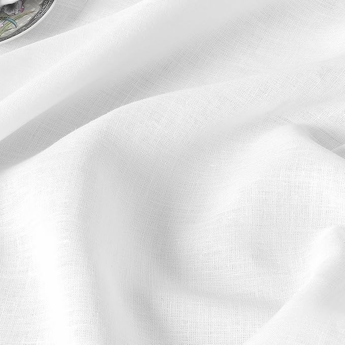 D'Moksha Homes Linen White Tablecloth 60 x 90 Inch - 100% Pure Linen Rectangular Tablecloth - Machine Washable Table Cloth for Valentines, Spring, Easter