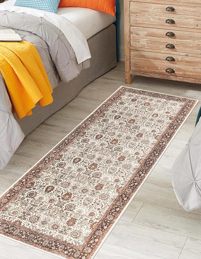 Keen Home Design 2x10 Rug - Machine Washable Runner Rug with Non-Slip Backing, Ideal for Hallway, Entryway, Kitchen, Laundry Room - Vintage, Easy Clean, Durable, Low Pile - (2'6" x 10')