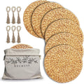 Round Woven Placemats Set of 6 (14 Inch) with Napkin Rings & Canvas Bag – Water Hyacinth Boho Farmhouse Table Mats, Heat Resistant Natural Wicker Chargers for Dining Table Decor by DECHUSE