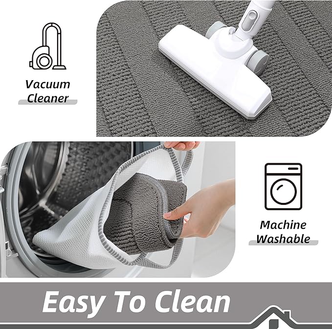 BEQHAUSE 30x18 Inch Kitchen Rug Mat Durable Kitchen Rugs Non-Slip Washable Absorbent Kitchen Mats for Floor Dirt-Resistant Semicircular Kitchen Mat (Grey, 2PCS)