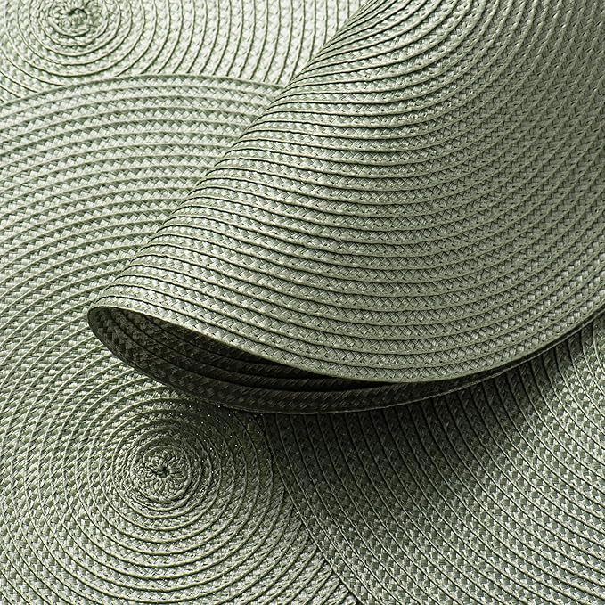 AHHFSMEI Round Braided Placemats 15 Inch Round Table Mats for Dining Tables Natural Woven Heat Resistant Place mats Set of 8 (Sage Green,8)