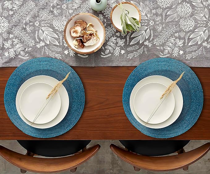 Lightnpro Glitz Beaded Charger Placemat - Turquoise Blue Placemat Set of 4, Handmade Round Table Mats - Christmas Xmas Dining Harvest Fall Holiday Celebration Festive Party Table Décor - 13 inch