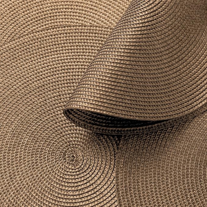 AHHFSMEI Round Braided Placemats 15 Inch Round Table Mats for Dining Tables Natural Woven Heat Resistant Place mats Set of 6 (Brown A)