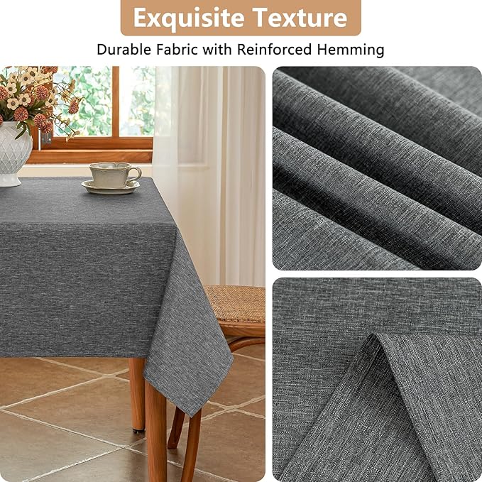 Faux Linen Fabric 54 x 54 Inch Square Grey Tablecloth Textured Water Resistant & Washable Card Table Cloth Anti-Scratch for Dining Kitchen Patio