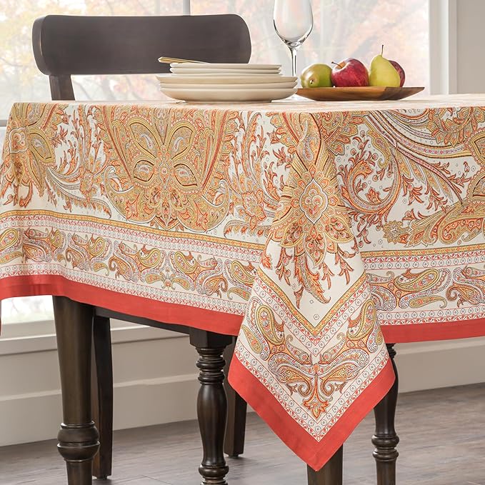 Maison d' Hermine Table Cloth Rectangle Table 100% Cotton 60 x 90 Inches Tablecloth Reusable Decorative Everyday Use for Dining Room, Farmhouse, Home, Party, Festive & Wedding - Kashmir Paisley