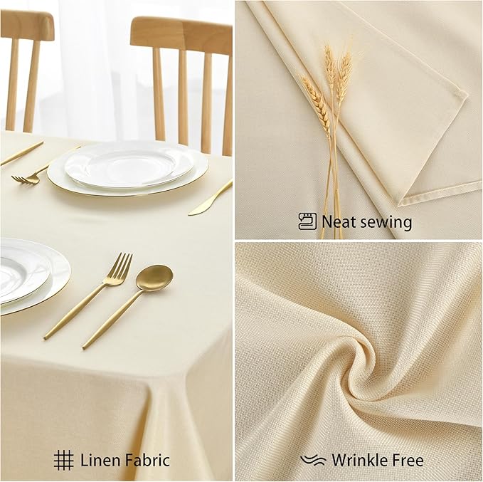 JIUZHEN Rectangle Table Cloth Faux Linen Farmhouse Tablecloth Wrinkle and Stain Resistant Decorative Fabric Table Cover for Kitchen, Dining Room, Parties and Camping, Champagne, 54 x 80 Inch