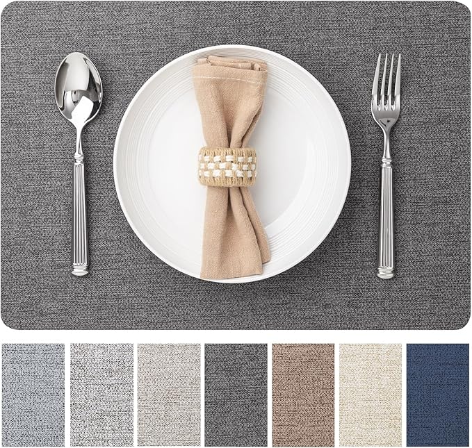 Faux Leather Placemats Set of 6 Vinyl Washable Wipeable Table Mats for Kitchen Dining Table Heat Resistant Waterproof Modern Indoor/Outdoor Placemats Non-Slip Easy Clean Place Mats (Midnight)