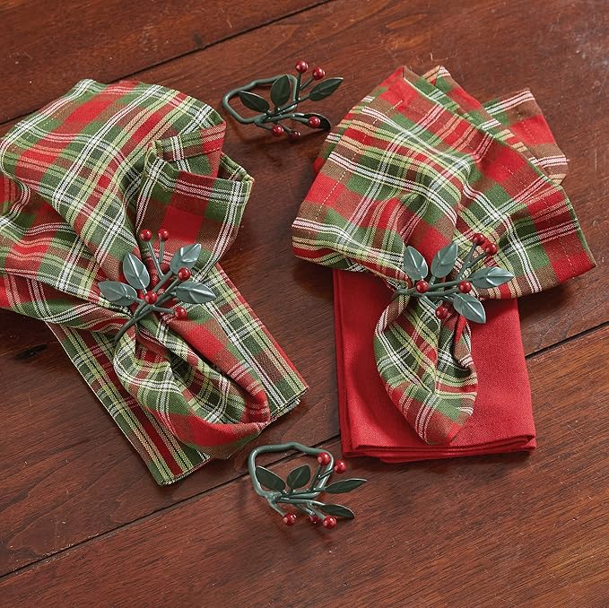 Park Designs Leaves and Berries Napkin Ring Set of 4 | Holiday Metal Napkin Holders with Festive Figural Berry & Leaf Design | 2" H x 3" W x 2" D | Rustic Farmhouse Christmas Table Decor