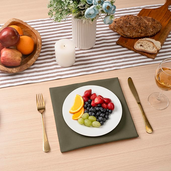 Blue Needles Solid Cloth Napkins Set of 6 Olive Green 100% Cotton Dinner Napkins 18x18 inches - Soft, Reusable, Absorbent & Washable Linen, Ideal for Christmas Events, Parties & Everyday Use