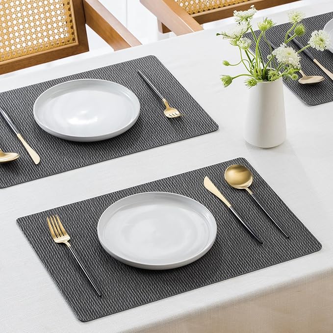 Jovono Faux Leather Placemats Set of 4, Waterproof Washable Table Mats, Easy-Clean Heat Resistant Kitchen Vinyl Place Mat for Dining Table, Restaurant, Indoor, 17.8"x11.8", Gray