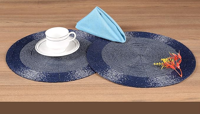 Lightnpro Farmhouse Beaded Placemats Set of 4 - Round Table Chargers - Decorative Handmade Beaded Placemats by Skilled Artisans - Elegant Table Décor for Dining & Special Occasions - 13 Inch Navy