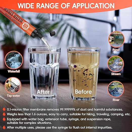 Straw Water Filter 8 Pack – Outdoor Camping & Hiking Survival Gear Kit for Family Use, Ultra-Light Personal Filter Straws for Backpacking, Travel, Bug-Out Bags and Emergency Preparedness