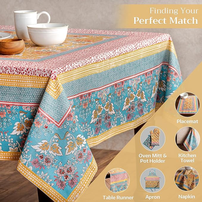 Maison d' Hermine Table Cloth Rectangle Table 100% Cotton 60 x 108 Inches Tablecloth Reusable Decorative for Dining Room Farmhouse Home Valentines Day Decorations Spring Summer - Marquise