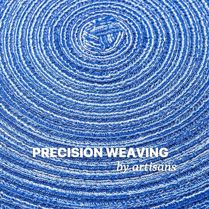 Round Placemats Set of 6 Woven Placemats Washable Braided Table Mats for Dining Table Heat Resistant Non-Slip Circle Place Mats(Royal Blue)