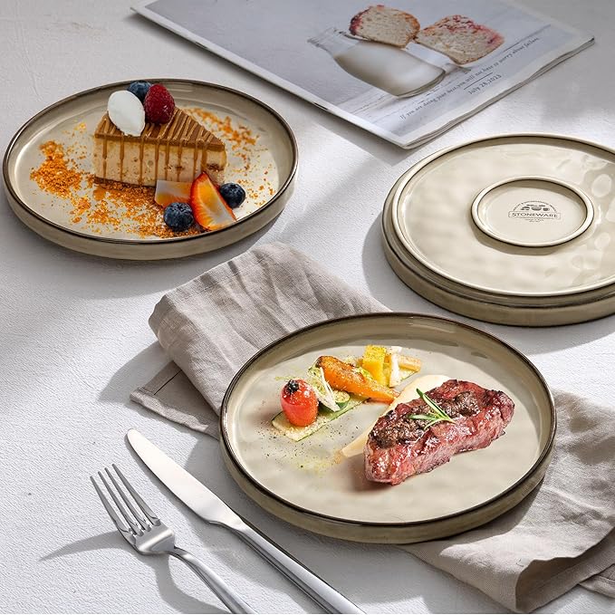 LIANYU 10.2 Inch Dessert Plates Set of 6, Ceramic Dinner Plates Dishes Set for Kitchen, Porcelain Serving Salad Plate, Chip & Scratch Resistant, Microwave, Oven and Dishwasher Safe, Sandy Beige