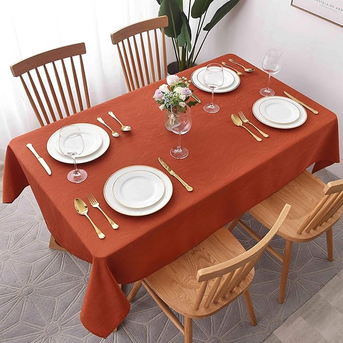 maxmill Jacquard Tablecloth Swirl Design Spillproof Wrinkle Free Heavy Weight Soft Table Cloth Halloween Decorative Fabric Table Cover for Fall Harvest Thanksgiving Dinner, Oblong 60 x 120 Inch Rust