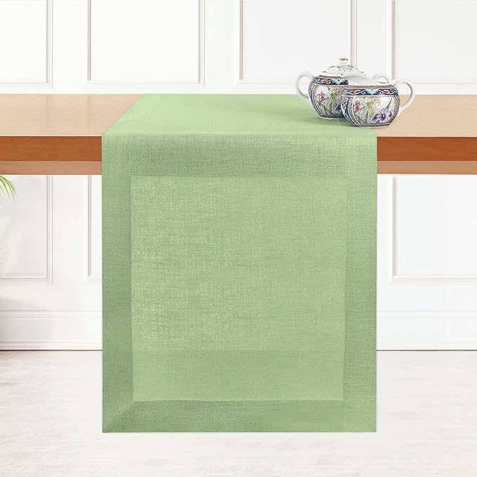 D'Moksha Homes Linen Sage Green Table Runner 144 Inches Long - 100% Pure Linen Extra Long Table Runner 14 x 144 Inch for Spring, St Patricks Day, Easter - Machine Washable