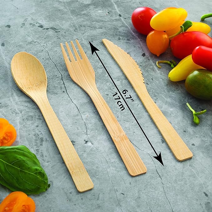 2ZEBRAZ Bamboo Cutlery Set – 100 Disposable Forks | Reusable Smooth Flatware, Heavy-Duty Natural Utensils for Dining and Entertaining