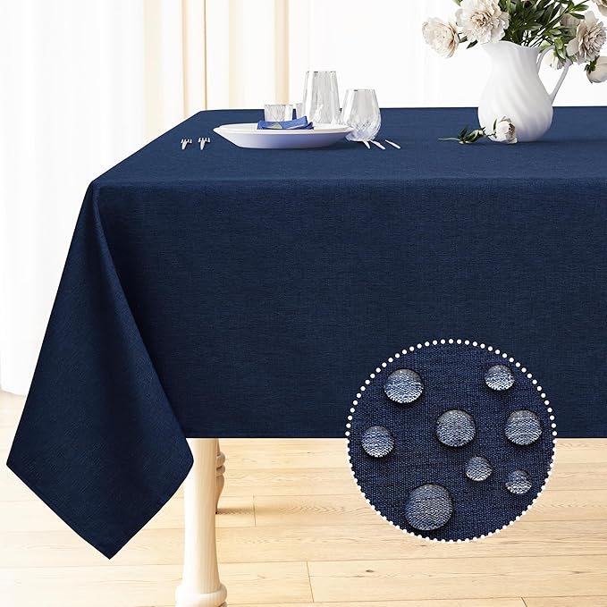 Smiry Rectangle Table Cloth Linen Textured, Waterproof Spillproof Anti-Wrinkle Burlap Tablecloth, Washable Decorative Fabric Table Cover for Dining, Party, Banquet, 60 x 84 Inch, Navy