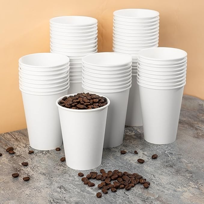 12 oz Disposable Paper Coffee Cups [1000 Pack], White Hot Paper Cups, Thickened Design for Bistros, Parties, and Events