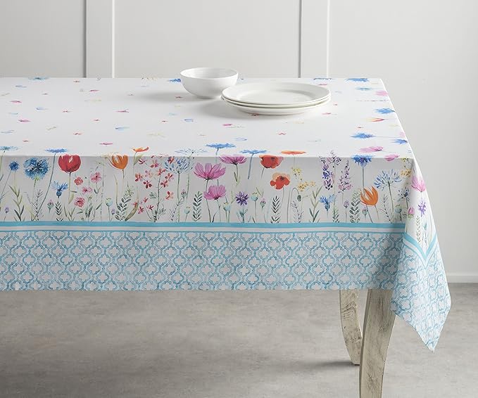 Maison d' Hermine Table Cloth Square Table 100% Cotton 54 x 54 Inches Tablecloth Reusable Decorative for Dining Room Farmhouse Home Valentines Day Decorations Spring Summer - Flower in The Field