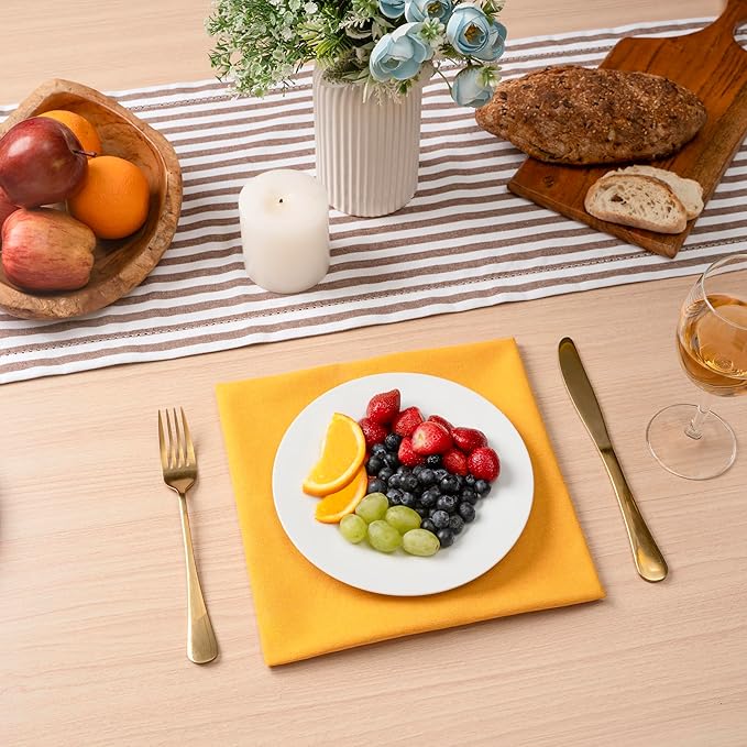 Blue Needles Solid Cloth Napkins Set of 12 Golden Yellow 100% Cotton Dinner Napkins 18x18 inches - Soft, Reusable, Absorbent & Washable Linen Ideal for Wedding Events, Parties & Everyday Use