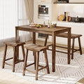 PHI VILLA Kitchen Table with Bench and Chairs, Counter Height Table and Chairs, Solid Wood Small Dining Table Set for 4, High Top Kitchen Table Chairs Set of 4, Rustic Caramel