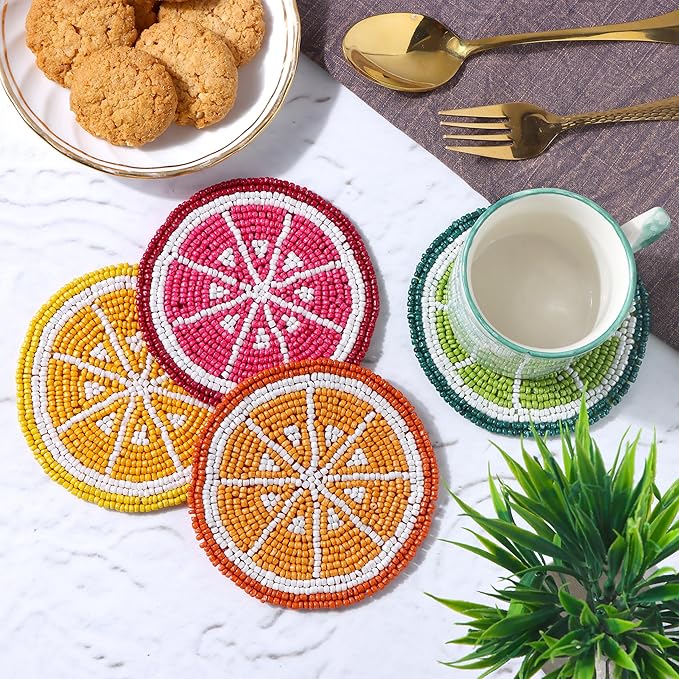 Glass Beads Coasters for Drinks - 12 Pcs Round 4 inch Drink Coaster Thick Absorbent Heat-Resistan - Used for Cold Hot Beverages Glasses Mugs Cups Plants Apartment Decor Bar Table - ALPHA Living HOME