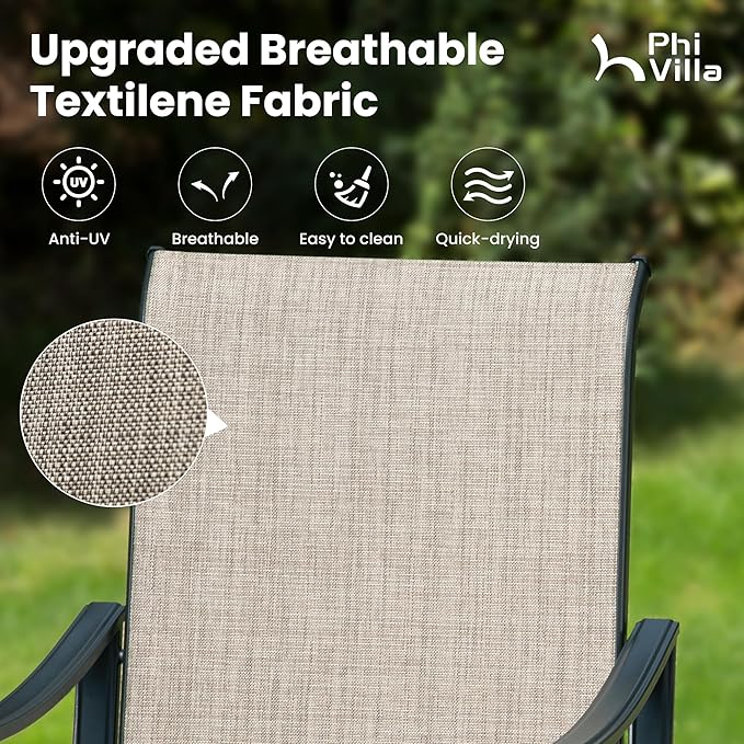 PHI VILLA Swivel Outdoor Chair Set of 4,Patio Swivel Rocking Chairs with Textilene Fabric and Metal Frame for All Weather,Outdoor Dining Chairs for Garden