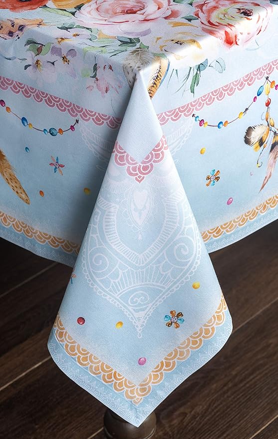 Maison d' Hermine Table Cloth Rectangle Table 100% Cotton 60 x 108 Inches Tablecloth Reusable Decorative for Dining Room Farmhouse Home Valentines Day Decorations Spring Summer - Ibiza - Blue