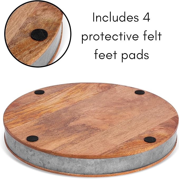 BIRDROCK HOME Wooden & Iron Chip Dip Serving Tray w/Glass Dip Bowl | Extra Large Decorative Kitchen Platter | Salsa, Guacamole, Veggies, Cheese | Decor for Coffee Table, Dining & Living Room - Round