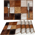 Cowhide Placemats Set of 4 Washable Table Place Mats for Dining Kitchen Party Decor