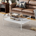 Mid Century Modern 2-Tier Coffee Table with Gray Tempered Glass Top & Wood Storage Shelf – Space-Saving Center Table for Living Room, Apartment & Small Spaces (White)