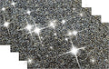 Black Square Placemats - Heat Resistant Mat Set of 4 with Rhinestone Decor and Sparkly Bling