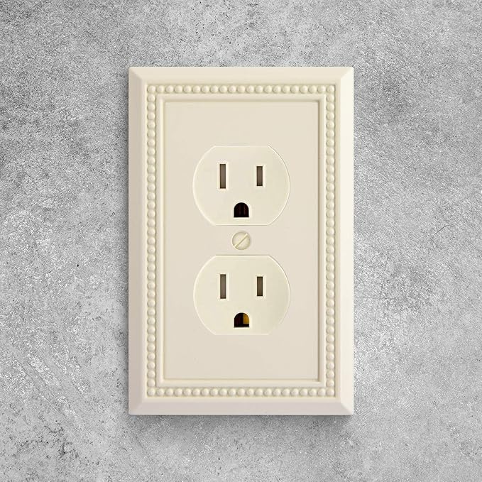 Henne Bery Sunken Pearls Heavy Duty Decorative Wall Plate Switch Plate Outlet Cover, Durable Solid Zinc Alloy (Single Duplex 2PK, Light Almond)
