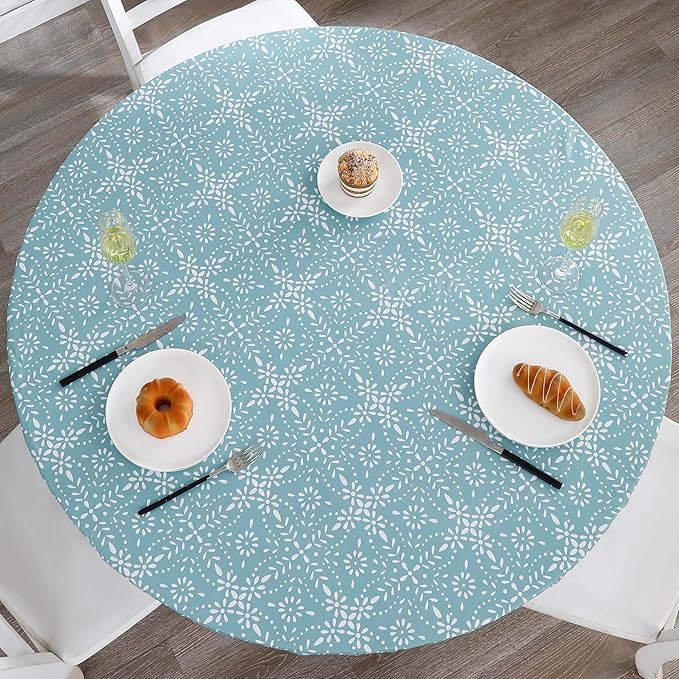 Walrus Round Vinyl Fitted Tablecloth with Flannel Backing Elastic Edge Design Table Cover Waterproof Oil-Proof PVC Table Cloth Stain-Resistant Best for 32"-36" Round