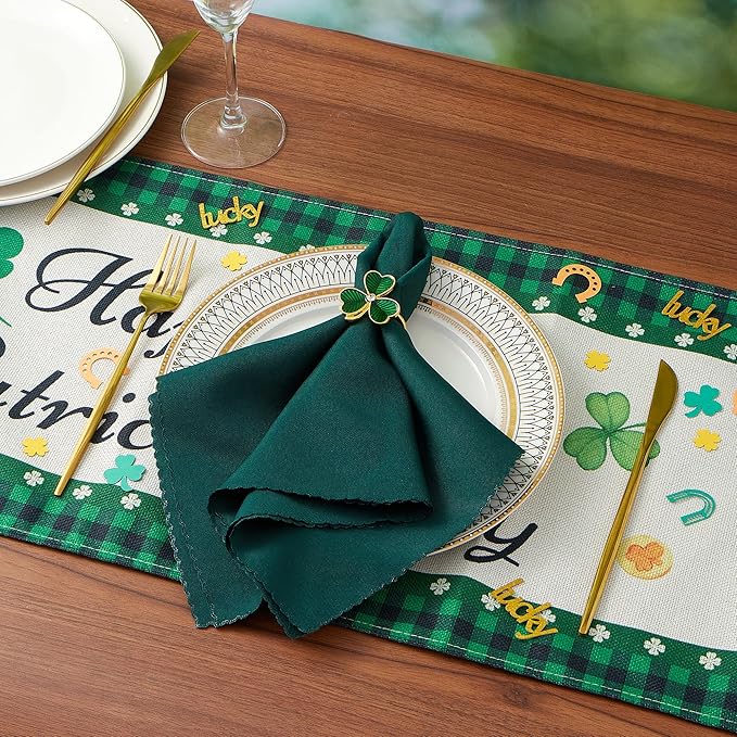 APTWOW Green St Patricks Day Shamrock Napkin Rings Set of 6 - Gold Metal Shamrock Napkin Holder, Spring Napkin Rings for St. Patrick's Day Party Wedding Table Decor