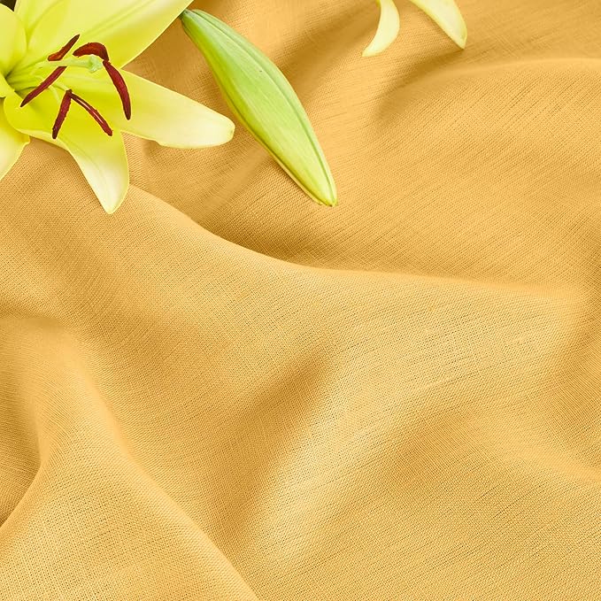 Solino Home Linen Tablecloth for Rectangle Tables 60 x 132 Inch - 100% Pure Linen Mustard Yellow Table Cloth - Fete, Machine Washable Cloth Tablecloth for Spring, Easter