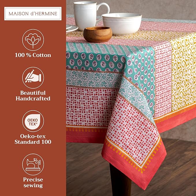 Maison d' Hermine Table Cloth Rectangle Table 100% Cotton 70 x 108 Inches Tablecloth Reusable Decorative for Dining Room Farmhouse Home Valentines Day Decorations Spring Summer - Provence
