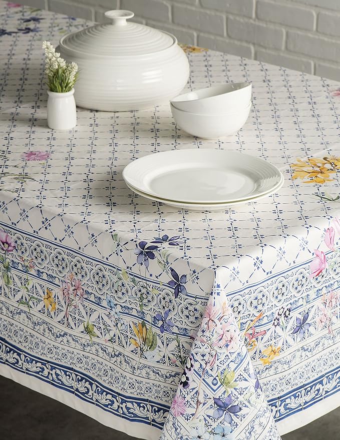 Maison d' Hermine Table Cloth Rectangle Table 100% Cotton 70 x 140 Inches Tablecloth Reusable Decorative for Dining Room Farmhouse Home Valentines Day Decorations Spring Summer - Faience