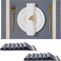 Leetaltree Luxury Dark Blue Placemats with Gold Stripes Placemats Set of 12 - Waterproof Washable for Wedding, Anniversary, Daily Use - Sparkling Table Decor - Hand-Cut