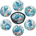 Sea Coasters Leather Round Drink Coasters 6 Pcs Set with Holderor for Cup Drink Coffee Table Bar Home Decor
