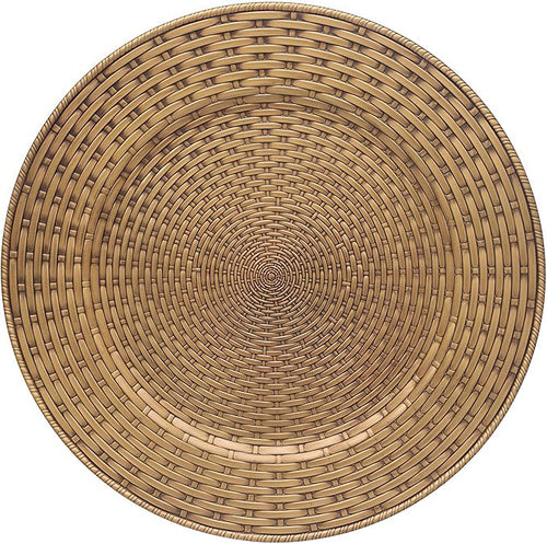13 Inch Antique Gold Charger Plates Set of 6 Round Plastic Plates Matte Finish Faux Rattan Woven Texture Charger plates for Wedding Party Christmas (262)