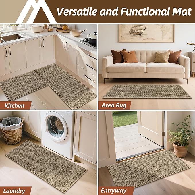 COSY HOMEER Kitchen Rugs Non Slip Washable 24"x36"+24"x60" Absorbent Kitchen Mats for Floor Stain Resistant Kitchen Runner Rug Sets of 2 Kitchen Floor Mats for Sink,Taupe