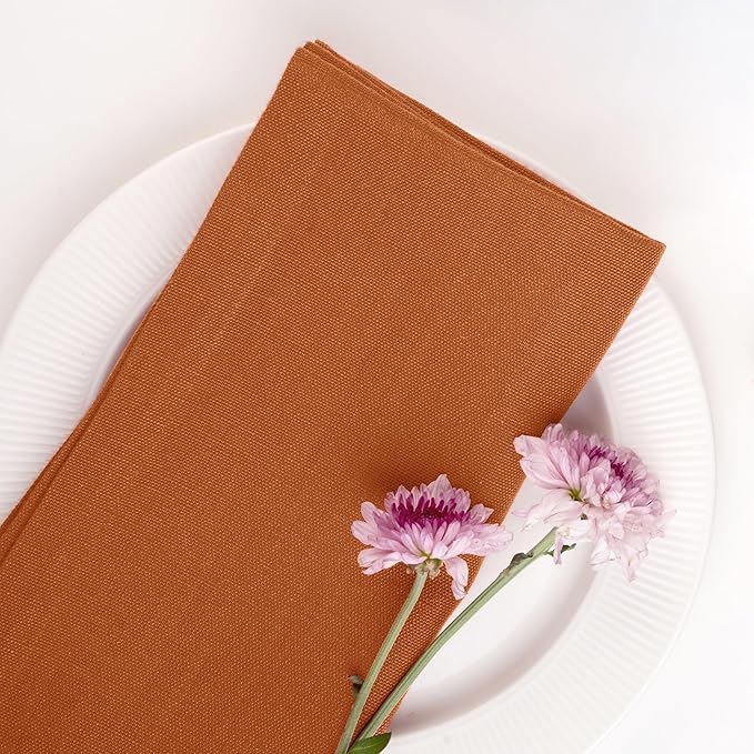D'Moksha Homes Rust Linen Napkins 18 x 18 Inch - 100% Pure Linen Cloth Washable Dinner Napkins Set of 8 for Spring, Easter