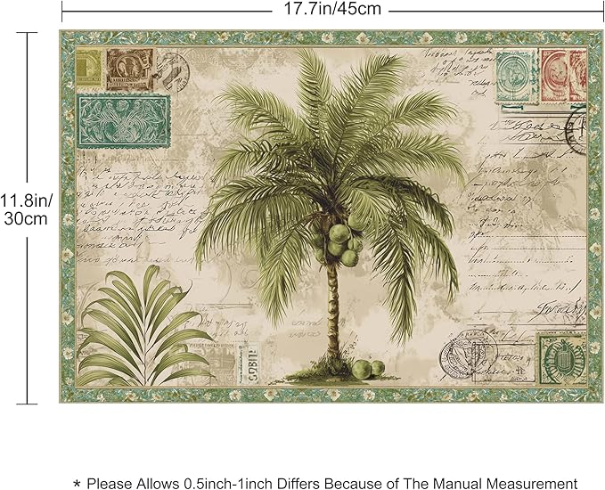Tropical Tree Placemats Set of 4 Washable Table Place Mats for Dining Kitchen Party Decor