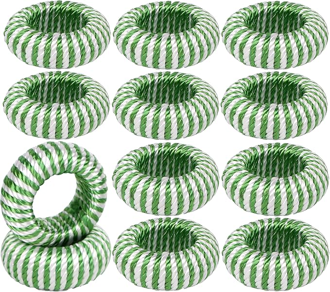 Napkin Rings Set of 12 - Rayon Napkin Holders for Dining, Anniversary, Birthday, Christmas | Napkin Rings for Home and Kitchen Décor | Adornment for Table Settings(Green White) - ALPHA Living HOME