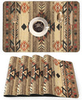 QIYI Placemats Set of 4, 12x18 Inch Faux Leather Place Mats for Kitchen Dinning, Heat Resistant Anti Slip Brown Table Mats, Waterproof Wipeable Washable Placemat Party Table Décor, Geometric Motifs