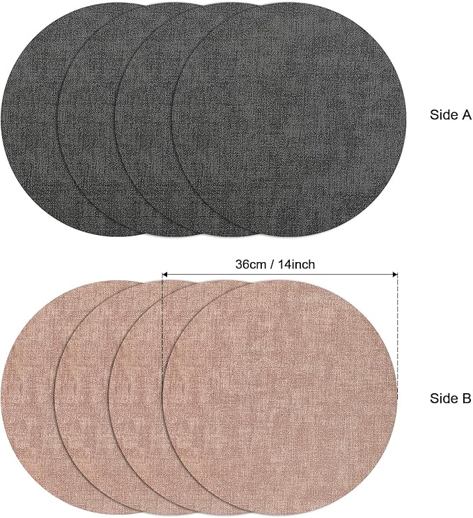 Myir JUN Round Placemats, Dual Sided Faux Leather Place Mats Set of 4 Indoor/Outdoor Non-Slip Washable Table Mats (Gray Pink, Set of 4)