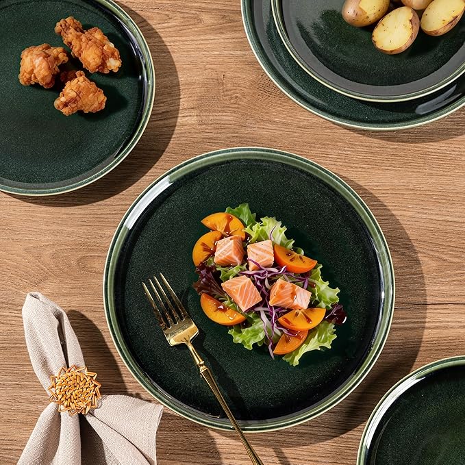 GBHOME Ceramic Dinnerware Sets for 4, 12 Pieces Stoneware Plates and Bowls Sets, Scratch Resistant Dishes, Dishwasher & Microwave Safe, Reactive Glaze-Earth Green